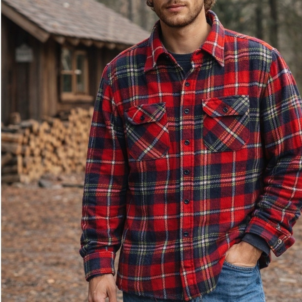 Vintage 70s Dee Cee Flannel Shirt Mens M Red‎ Plaid USA Heavyweight Lumberjack